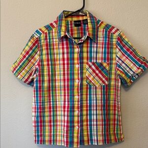 Erika 100% Cotton Vibrant Plaid Button-Down Shirt